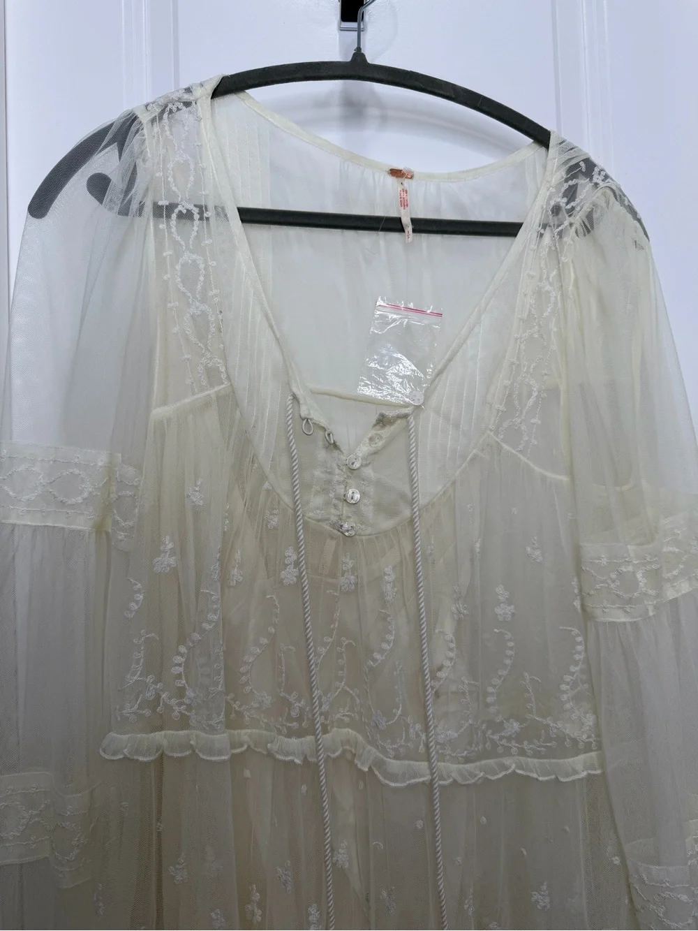 Free People Stevie Embroidered Sheer Mesh Maxi Dress Size Small Ivory
